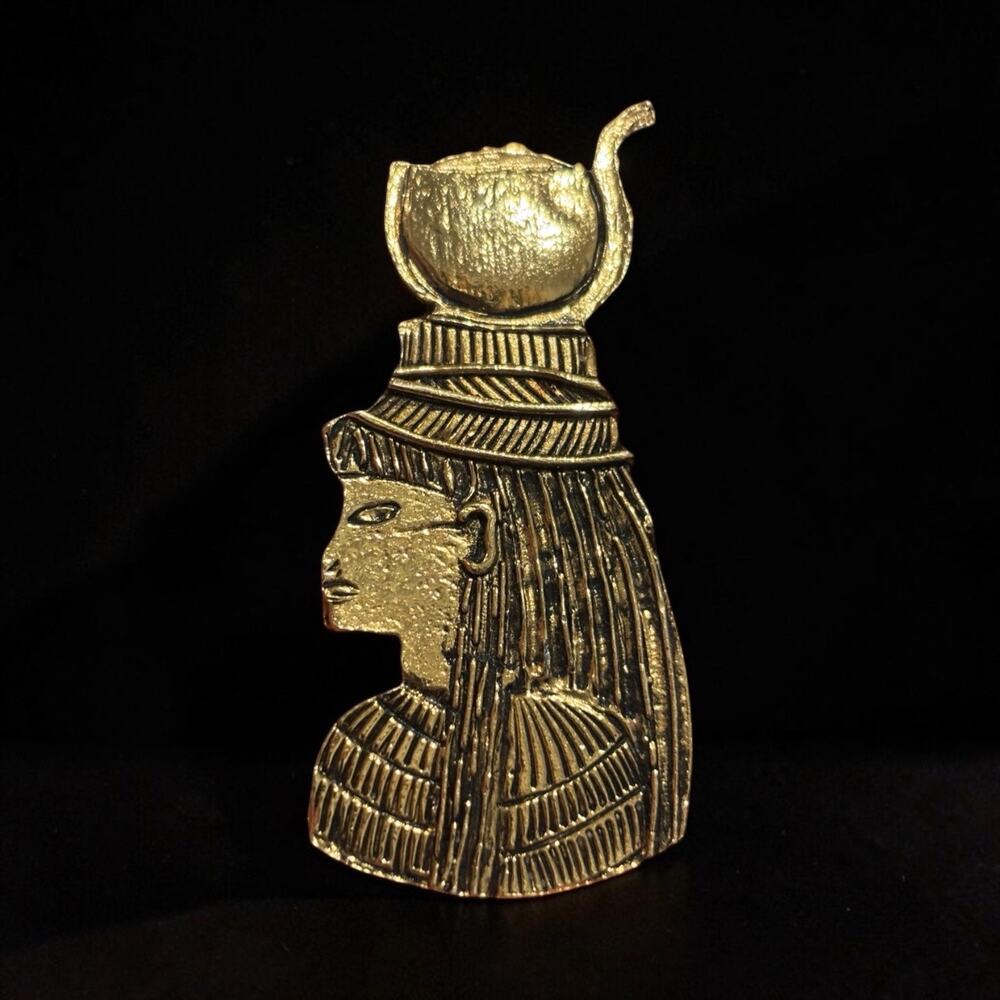 Vintage Egyptian Revival Isis Goddess Gold Tone Large Statement Brooch Pin